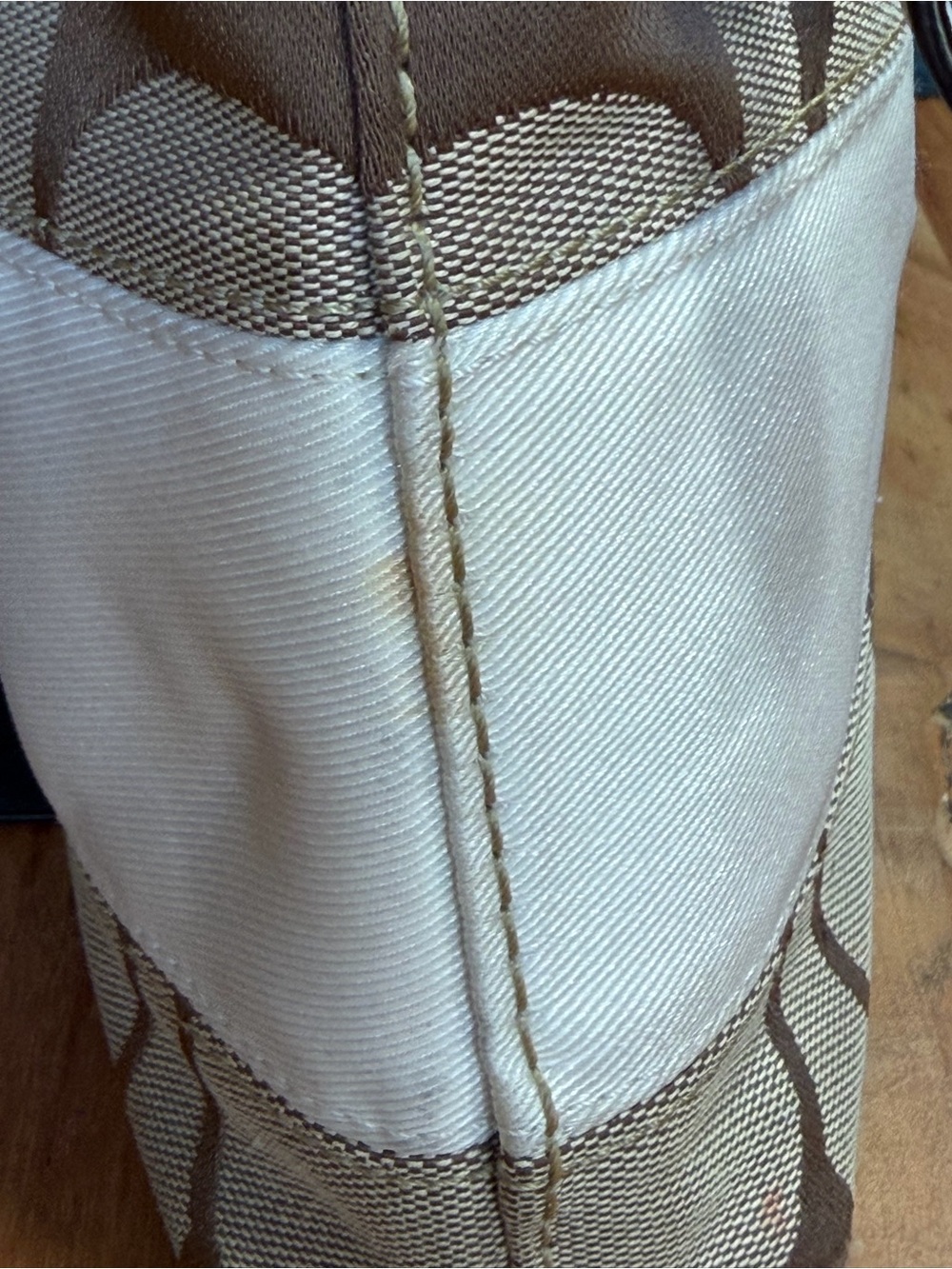 Coach Y2K 2009 Signature Stripe Canvas Hobo Bag Khaki Ivory GUC - Picture 8 of 17